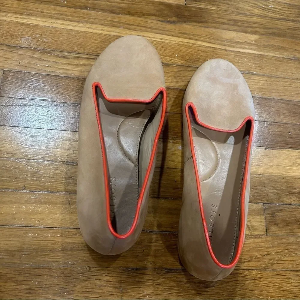 Talbots Zelda Nude and Orange Piping Suede Leather Smoking Loafer flats